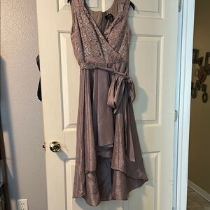 R & M Richards Pink Ruched Tie Front Dress